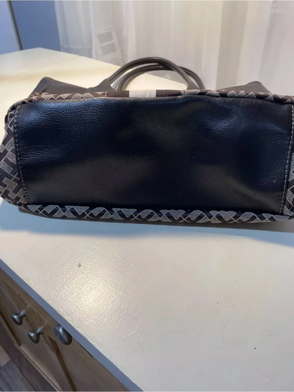 Tommy Hilfiger Brown and Cream Logo Tote with Center Stripe
